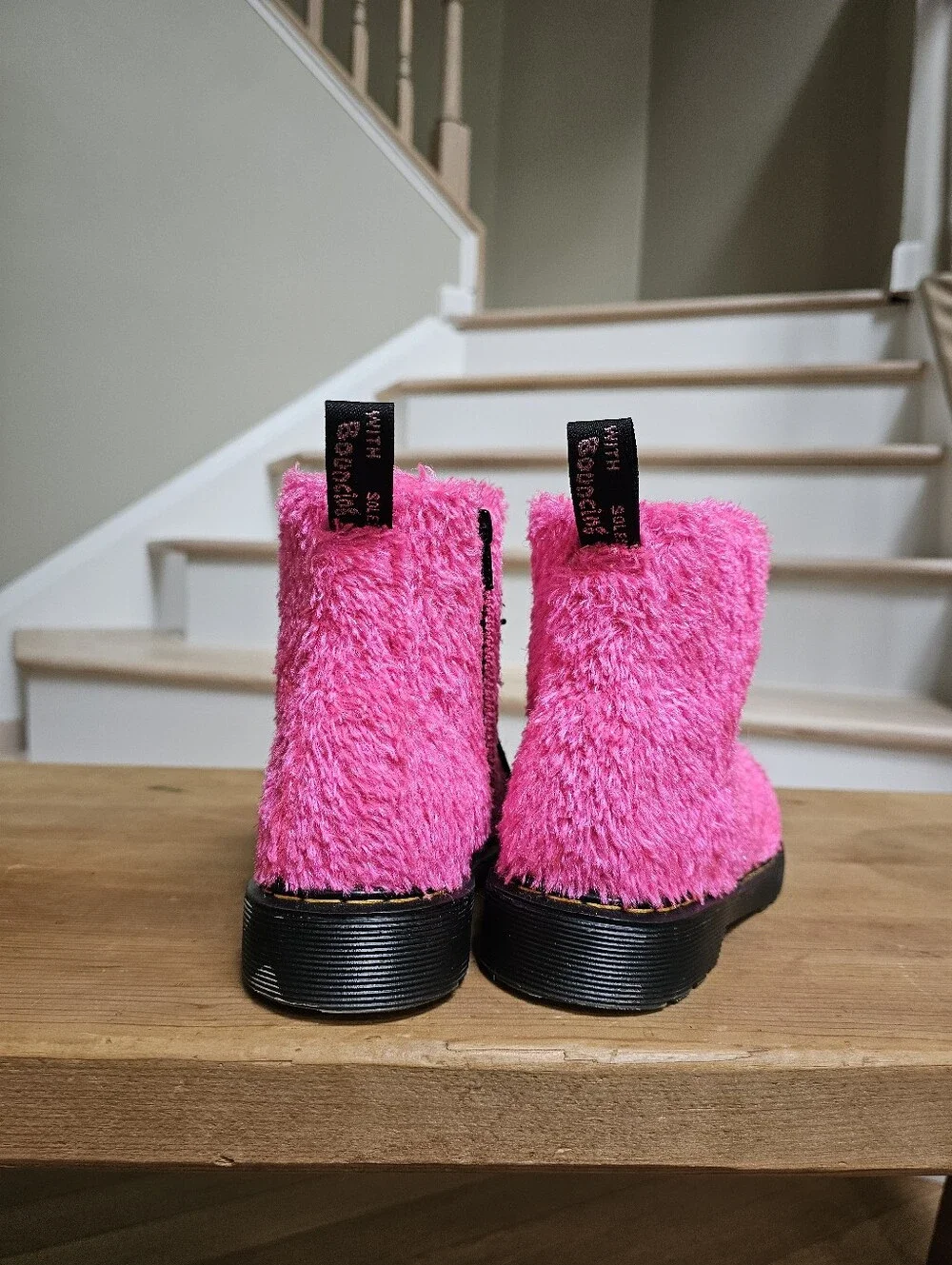 DR. MARTENS 1460 Pascal J Tinsel Fur Boots Kid's Size 3 Clash Pink